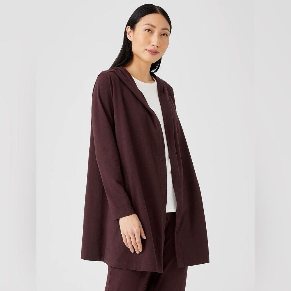 EILEEN FISHER Traceable Organic Cotton‎ Jersey Hooded Jacket Cassis L